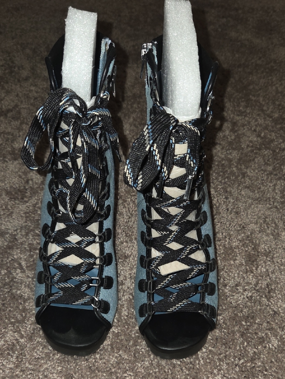 Steve Madden Women’s Lace-Up Open-Toe Heeled Booties in Blue